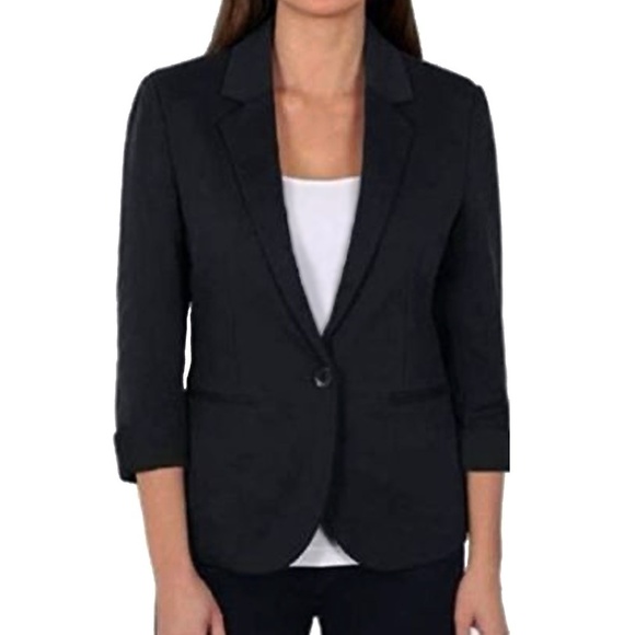 Nicole Miller Original Cardigan Blazer Cotton Boyfriend Jacket w/ Pockets Black - Picture 2 of 9